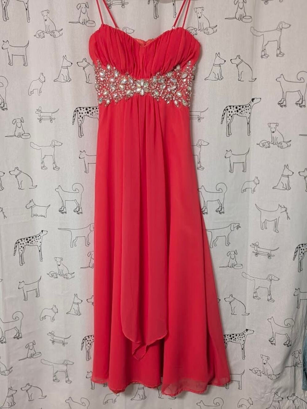 B Darlin Prom Dress Womens 5/6 Pink Peach Rhinestone Spaghetti Strap Formal Y2K